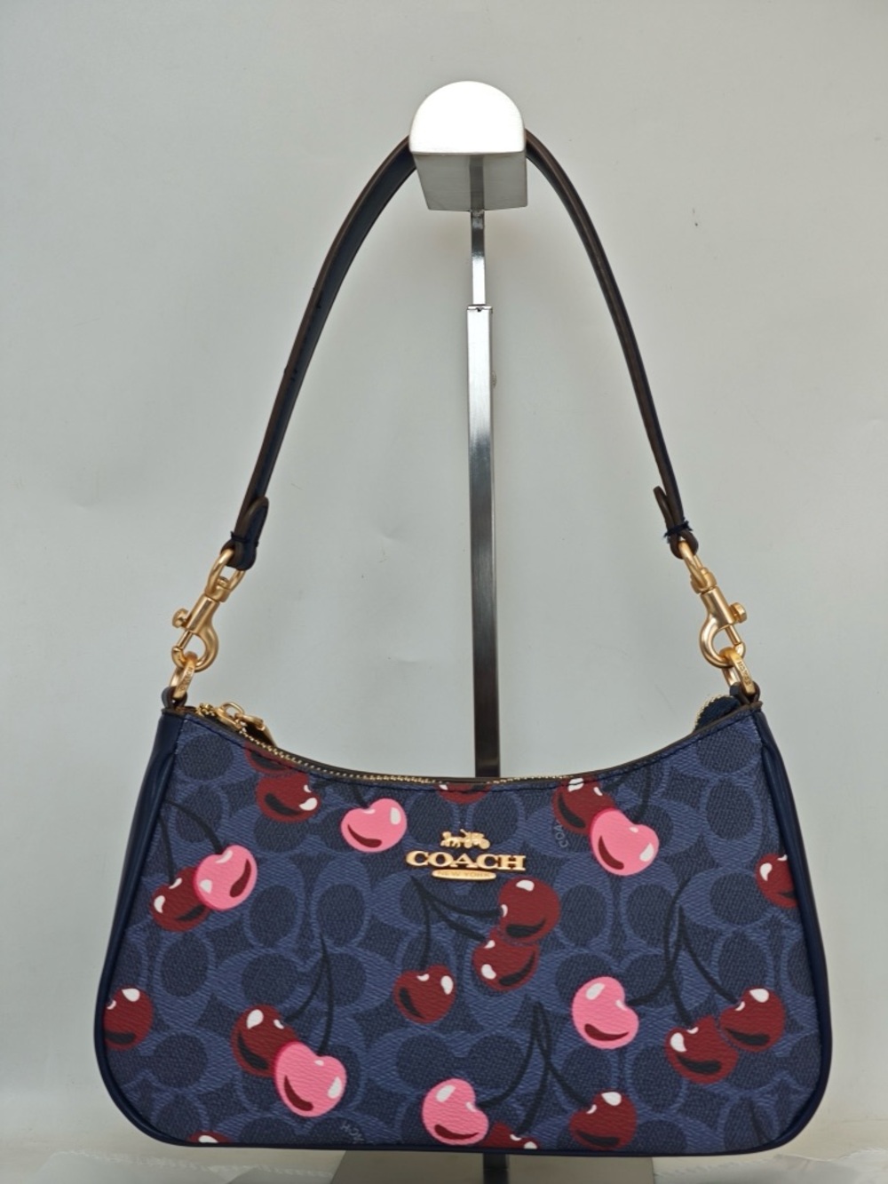 Coach Navy Cherry Print Shoulder Bag with Pink & Red Accents - Picture 2 of 12